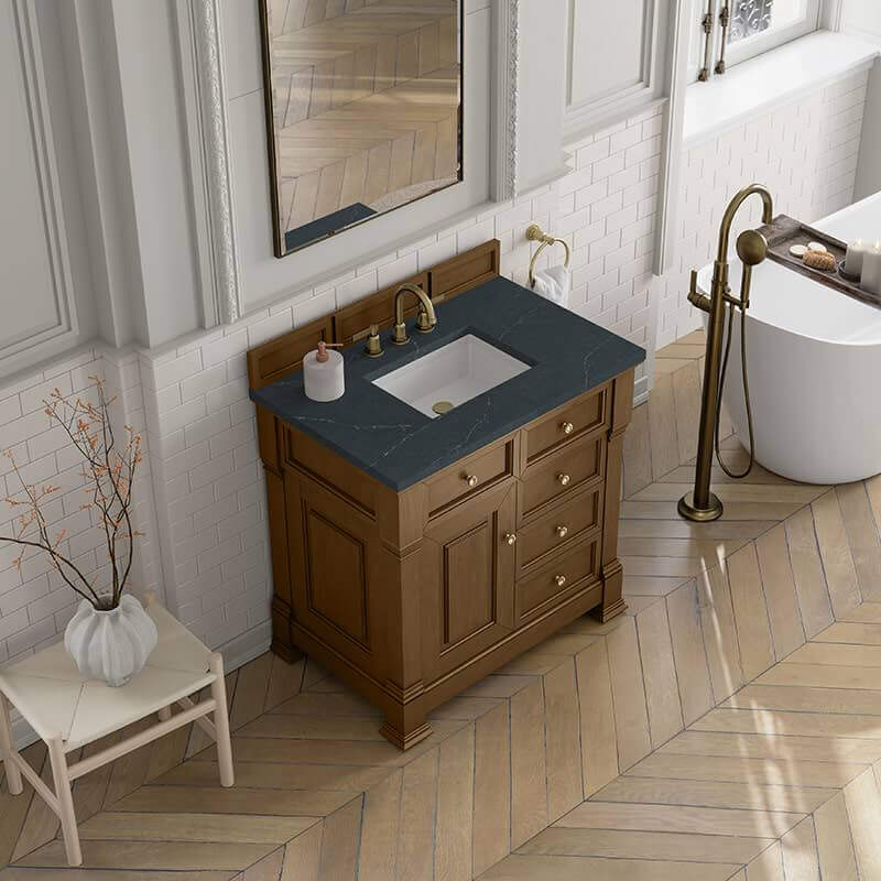 Brookfield 36" Single Vanity in Honey Oak With Charcoal Soapstone Silestone Top