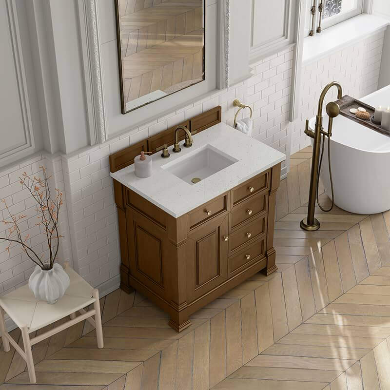 Brookfield 36" Single Vanity in Honey Oak With Lime Delight Silestone Top