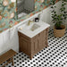 Brookfield 36" Single Vanity in Pecan With Single Hole Faucet White Zeus Silestone Top Backsplash
