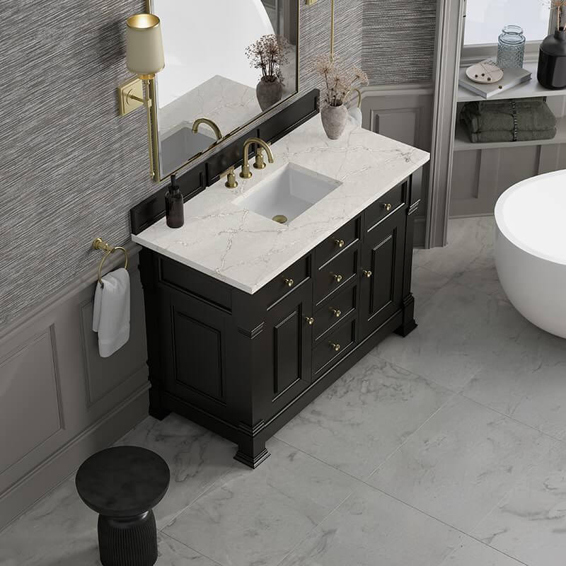 Brookfield 48" Inch Single Vanity in Black Onyx With Victorian Silver Silestone Top