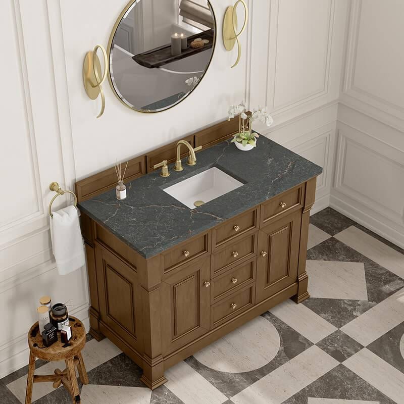 Brookfield 48 Inch Single Vanity in Honey Oak With Parisien Bleu Silestone Top