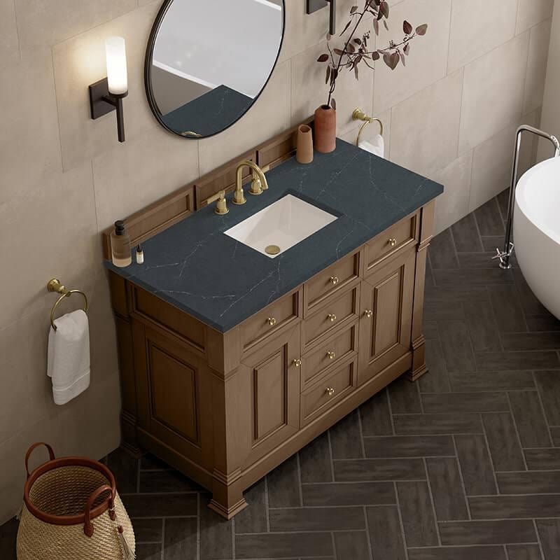 Brookfield 48" Single Vanity in Pecan With Charcoal Soapstone Silestone Top