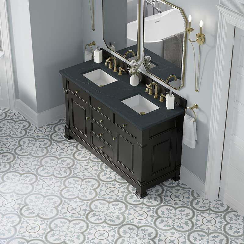 Brookfield 60" Double Vanity Black Onyx With Charcoal Soapstone Silestone Top