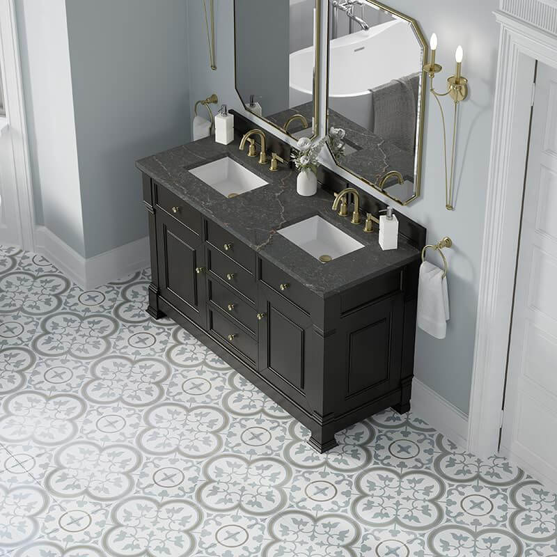 Brookfield 60" Double Vanity Black Onyx With Parisien Bleu Silestone Top