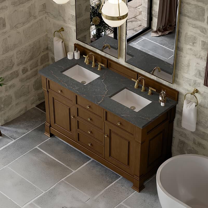 Brookfield 60 Inch Double Vanity Honey Oak With Parisien Bleu Silestone Top