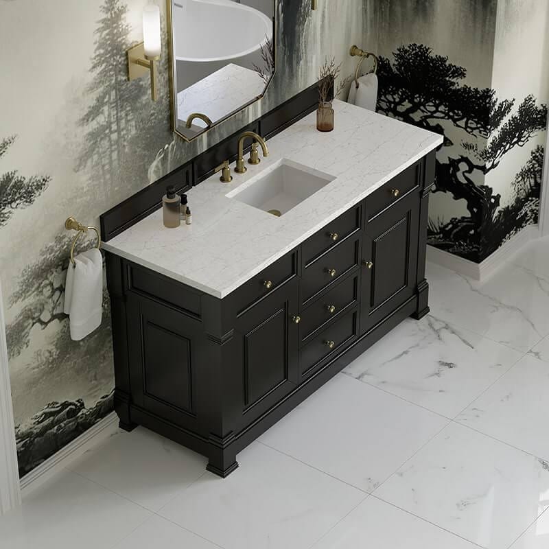 Brookfield 60 Inch Single Vanity Black Onyx With Eternal Jasmine Pearl Silestone Top