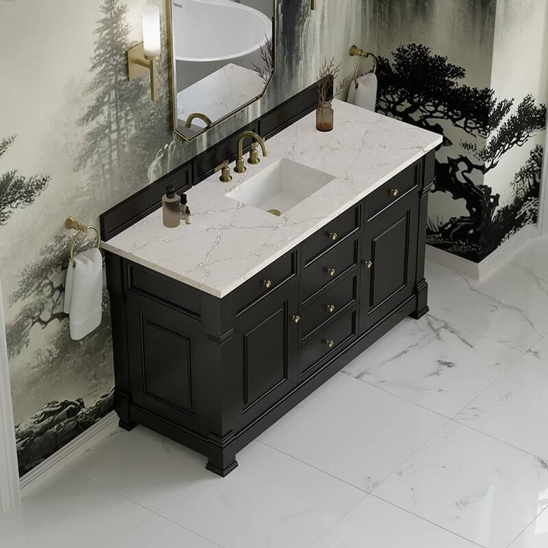 Brookfield 60 Inch Single Vanity Black Onyx With Victorian Silver Silestone Top