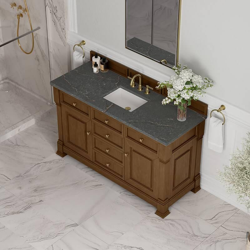 Brookfield 60 Inch Single Vanity Honey Oak With Parisien Bleu Silestone Top