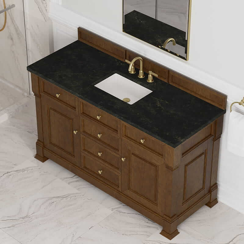 Brookfield 60 Inch Single Vanity in Honey Oak With Phantome Eclos Top