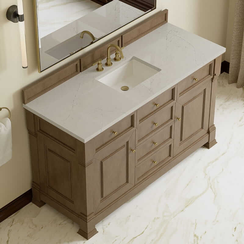 Brookfield 60 Inch Single Vanity in Pecan With Siberian Silestone Top