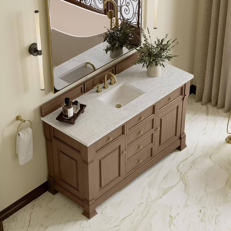 Brookfield 60 Inch Single Vanity Pecan With Eternal Jasmine Pearl Silestone Top
