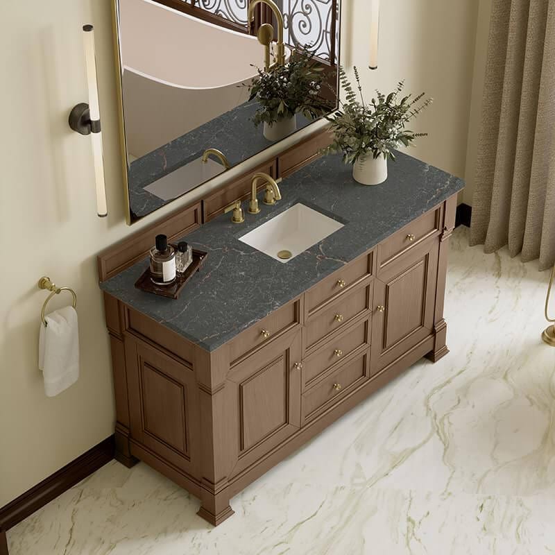 Brookfield 60 Inch Single Vanity Pecan With Parisien Bleu Silestone Top