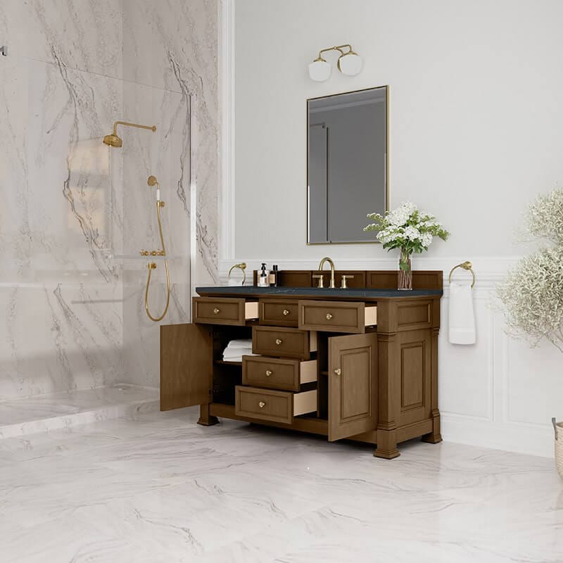Brookfield 60" Single Vanity Honey Oak With Charcoal Soapstone Silestone Top
