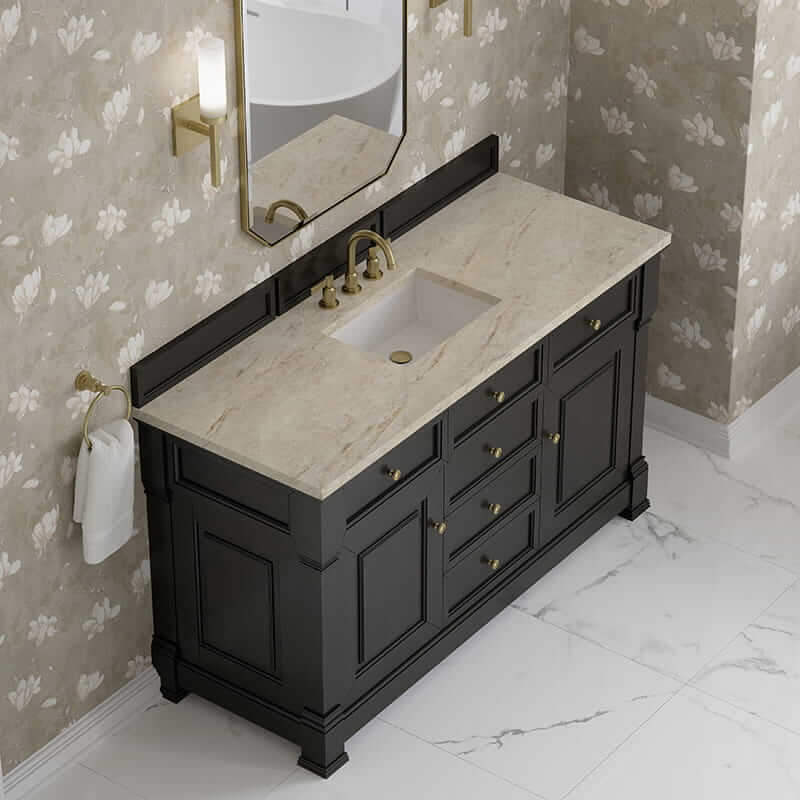 Brookfield 60" Single Vanity in Black Onyx With Tajnar Eclos Top