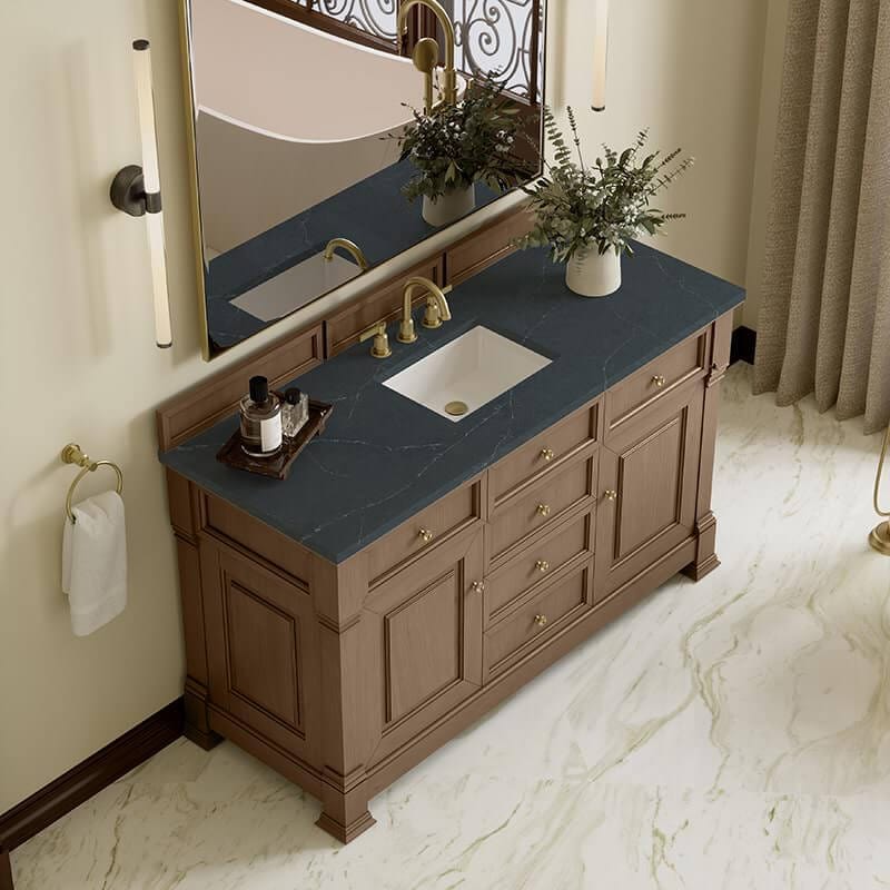 Brookfield 60" Single Vanity Pecan With Charcoal Soapstone Silestone Top