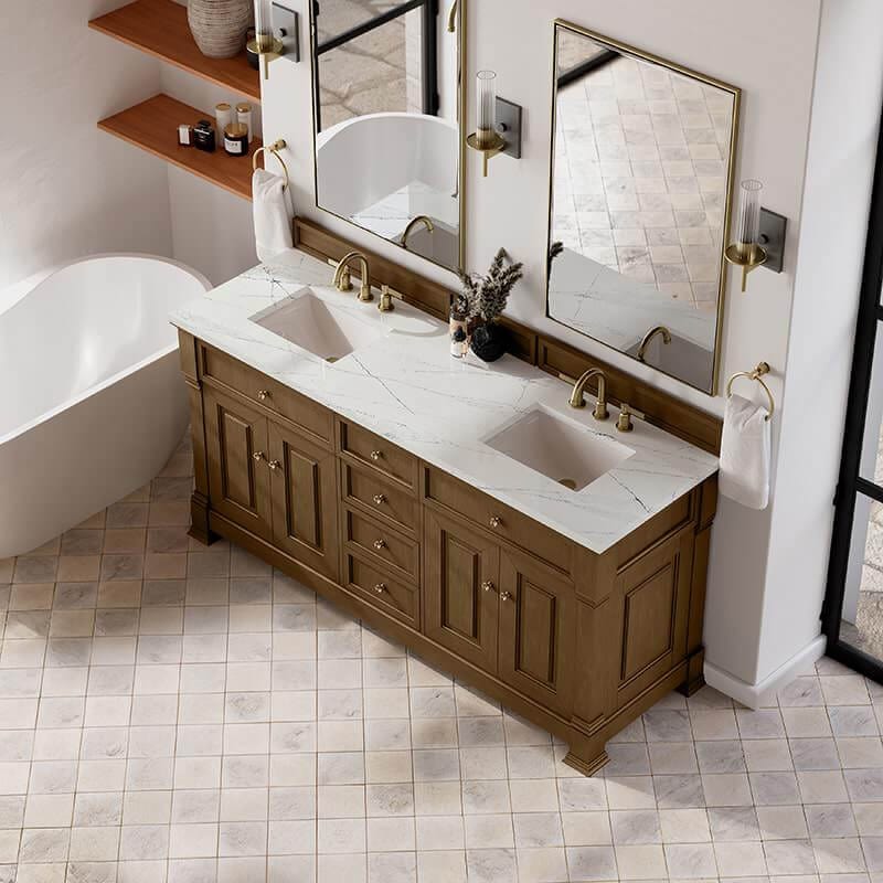 Brookfield 72" Double Vanity Honey Oak With Ethereal Noctis Silestone Top