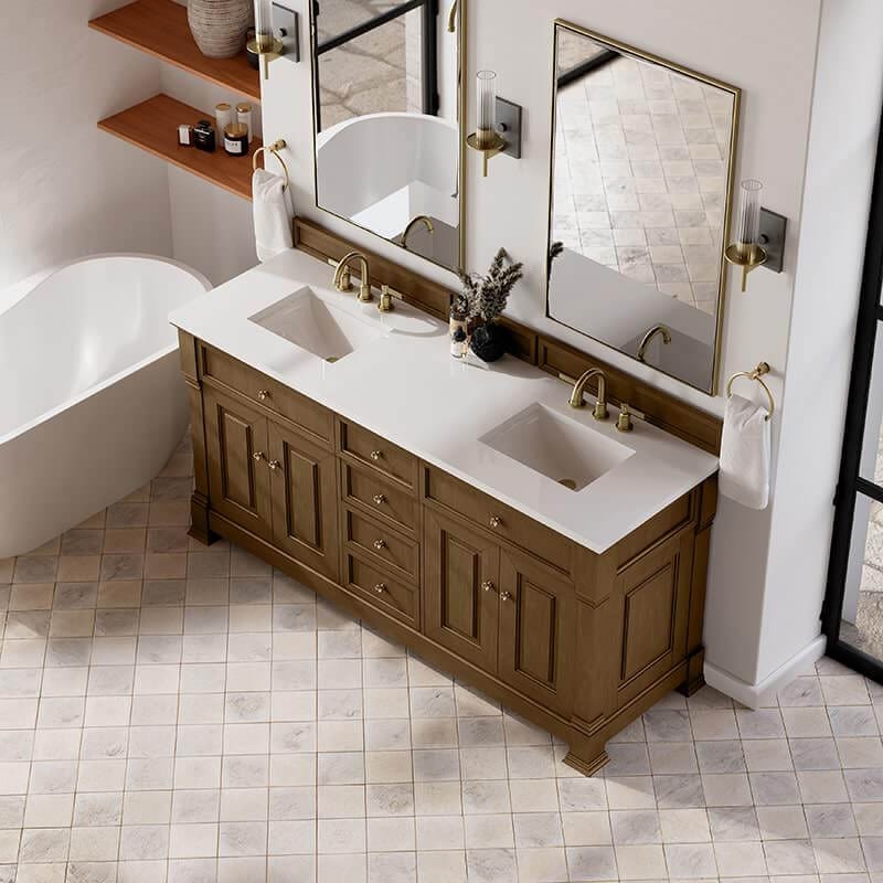 Brookfield 72" Double Vanity Honey Oak With White Zeus Silestone Top
