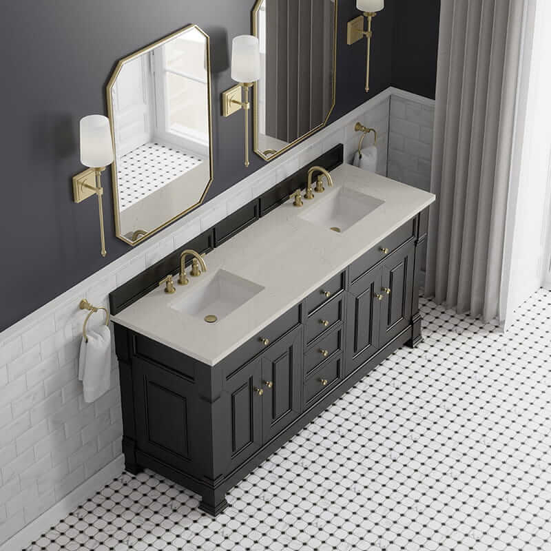 Brookfield 72" Double Vanity in Black Onyx With Siberian Silestone Top