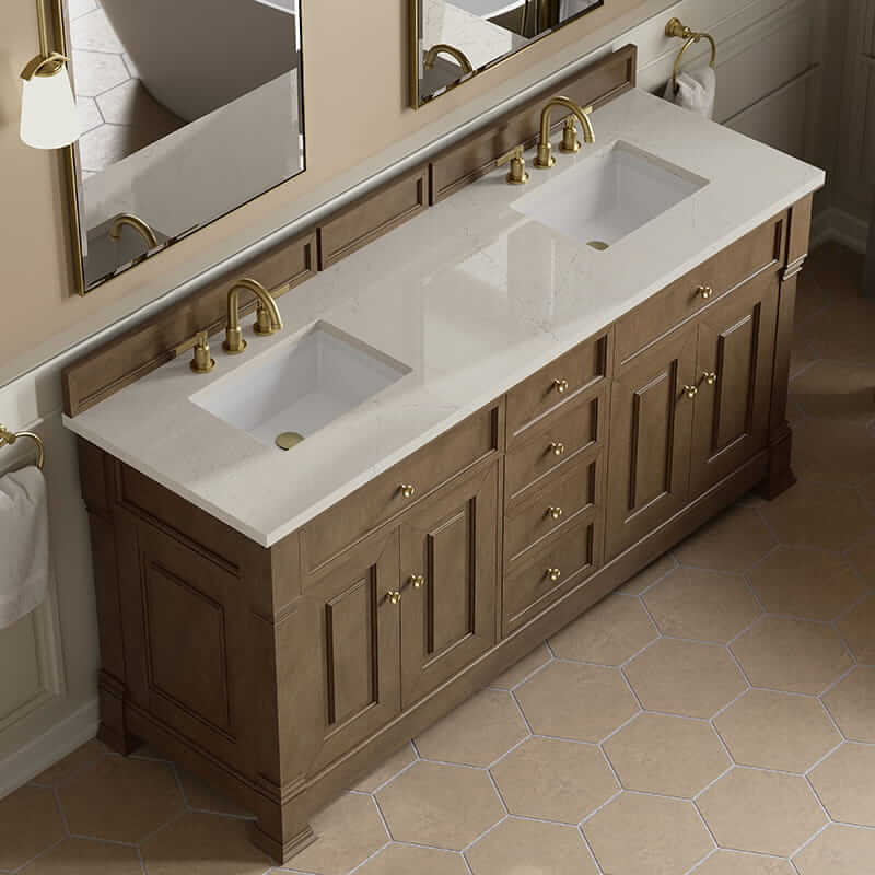 Brookfield 72" Double Vanity in Pecan With Siberian Silestone Top