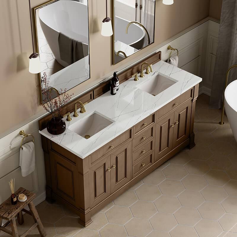 Brookfield 72" Double Vanity Pecan With Ethereal Noctis Silestone Top