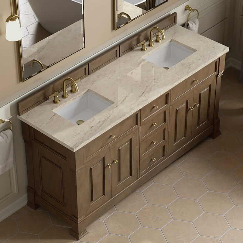 Brookfield 72 Inch Double Vanity in Pecan With Tajnar Eclos Top