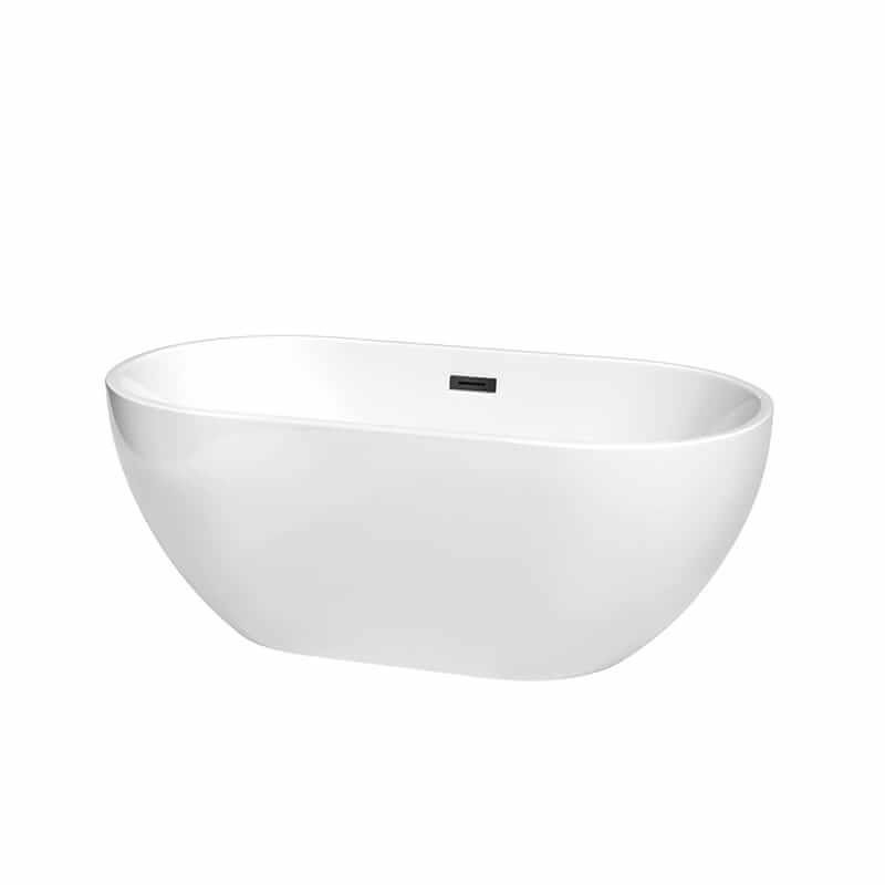 Brooklyn 60" Freestanding Acrylic White Bathtub With Matte Black Trim No Faucet Top Front View