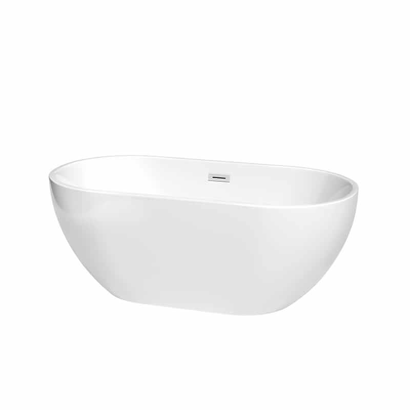 Brooklyn 60" Freestanding Acrylic White Bathtub With Polished Chrome Trim No Faucet Top Front View