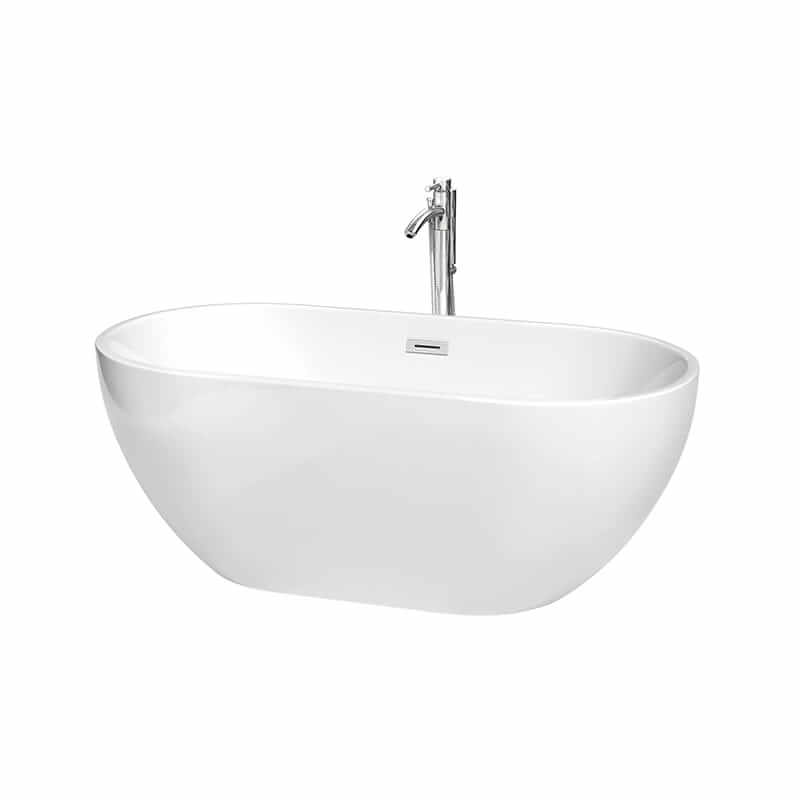 Brooklyn 60" Freestanding Acrylic White Bathtub With Polished Chrome Trim Top Front View