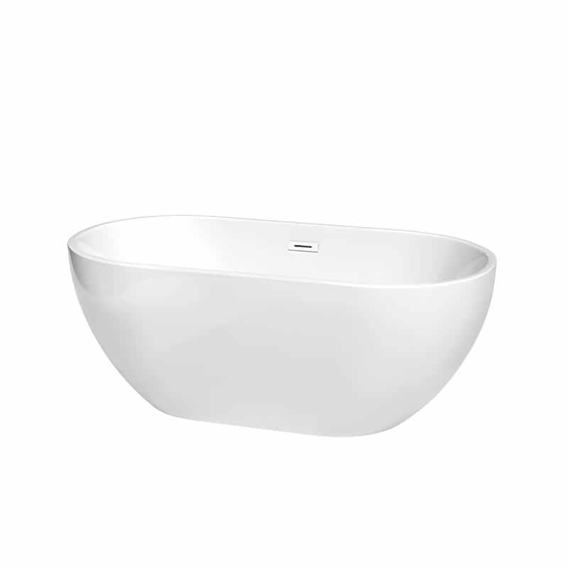 Brooklyn 60" Freestanding Acrylic White Bathtub With Shiny White Trim No Faucet Top Front View