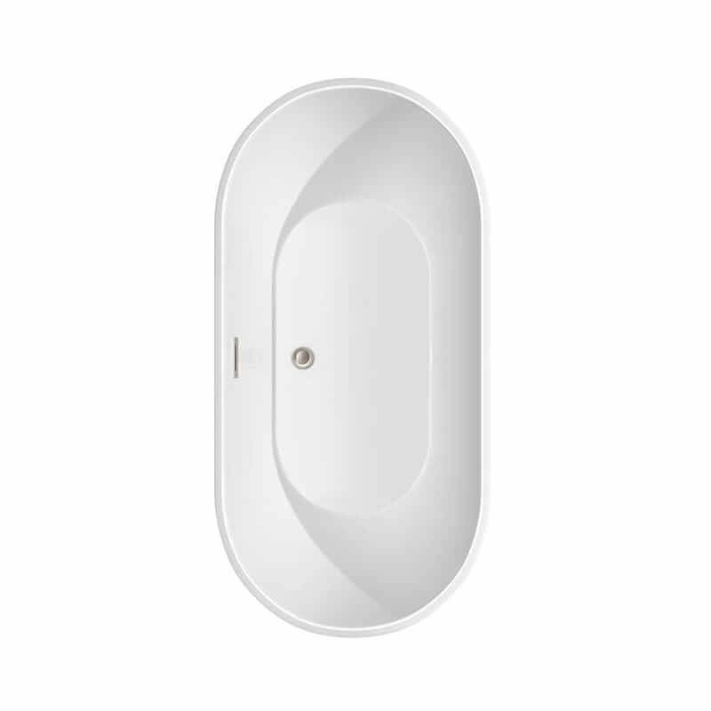 Brooklyn 60 Inch Freestanding Acrylic White Bathtub With Brushed Nickel Trim No Faucet Top View