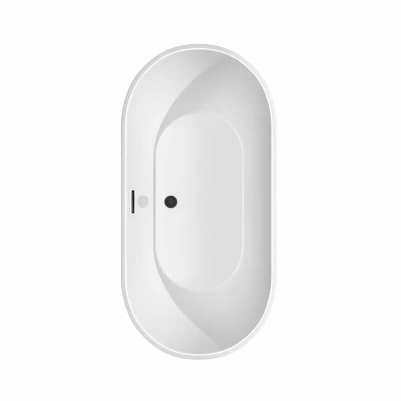 Brooklyn 60 Inch Freestanding Acrylic White Bathtub With Matte Black Trim No Faucet Top View