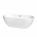 Brooklyn 67" Freestanding Acrylic White Bathtub With Brushed Nickel Trim No Faucet Top Front View