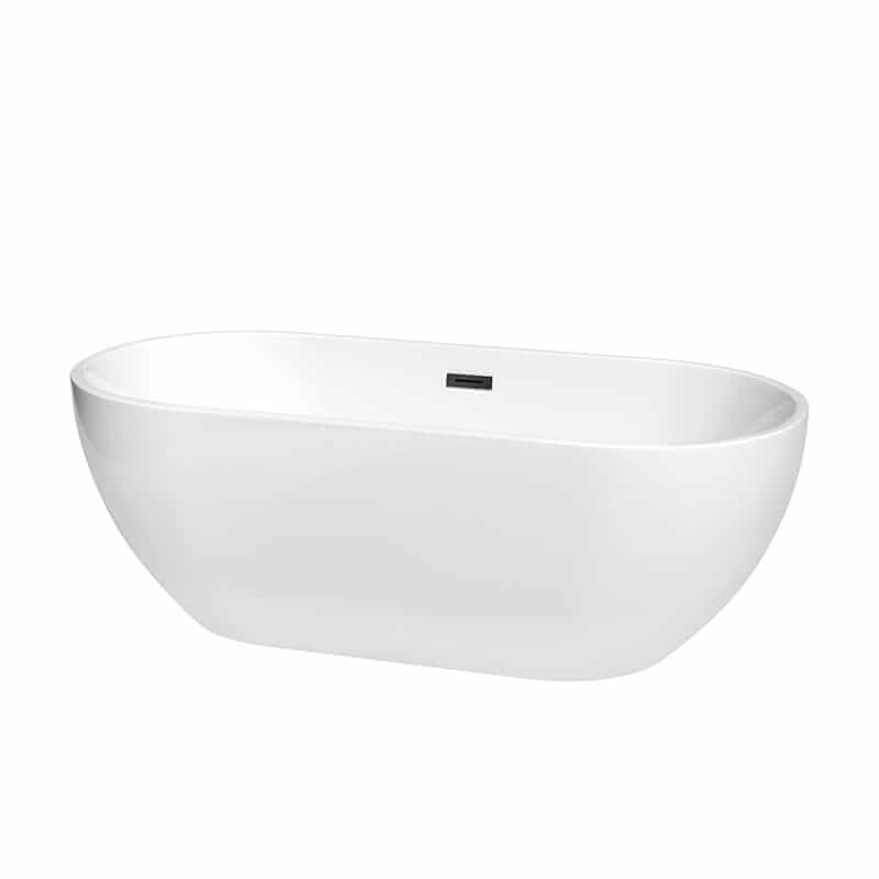 Brooklyn 67" Freestanding Acrylic White Bathtub With Matte Black Trim No Faucet Top Front View