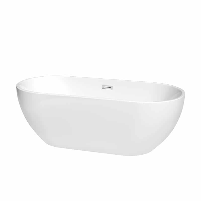 Brooklyn 67" Freestanding Acrylic White Bathtub With Polished Chrome Trim No Faucet Top Front View