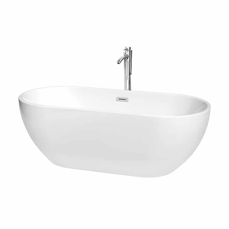 Brooklyn 67" Freestanding Acrylic White Bathtub With Polished Chrome Trim Top Front View