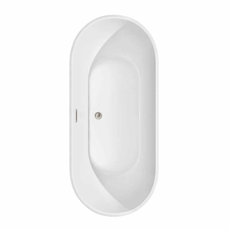 Brooklyn 67 Inch Freestanding Acrylic White Bathtub With Brushed Nickel Trim Top View