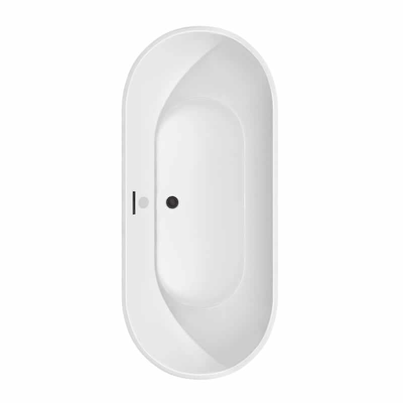 Brooklyn 67 Inch Freestanding Acrylic White Bathtub With Matte Black Trim No Faucet Top View