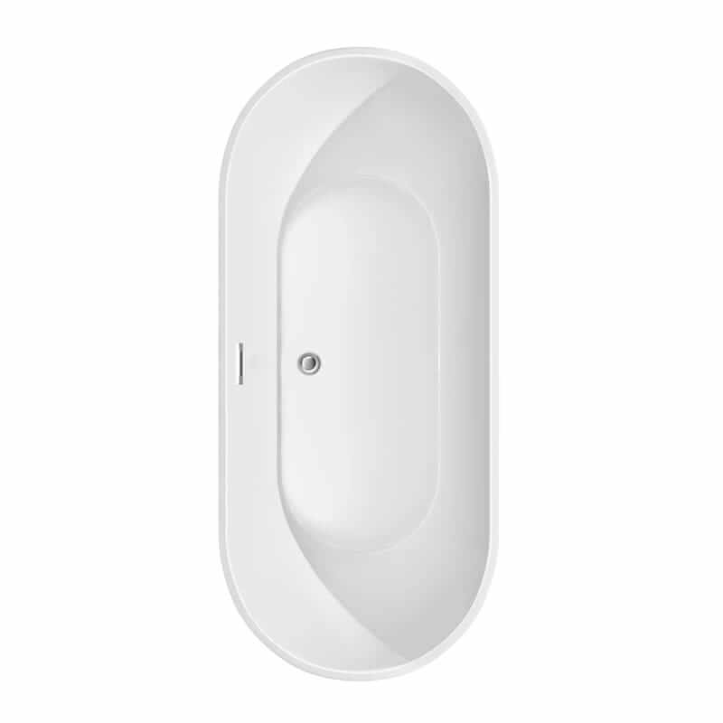 Brooklyn 67 Inch Freestanding Acrylic White Bathtub With Polished Chrome Trim and Brushed Gold Faucet Top View