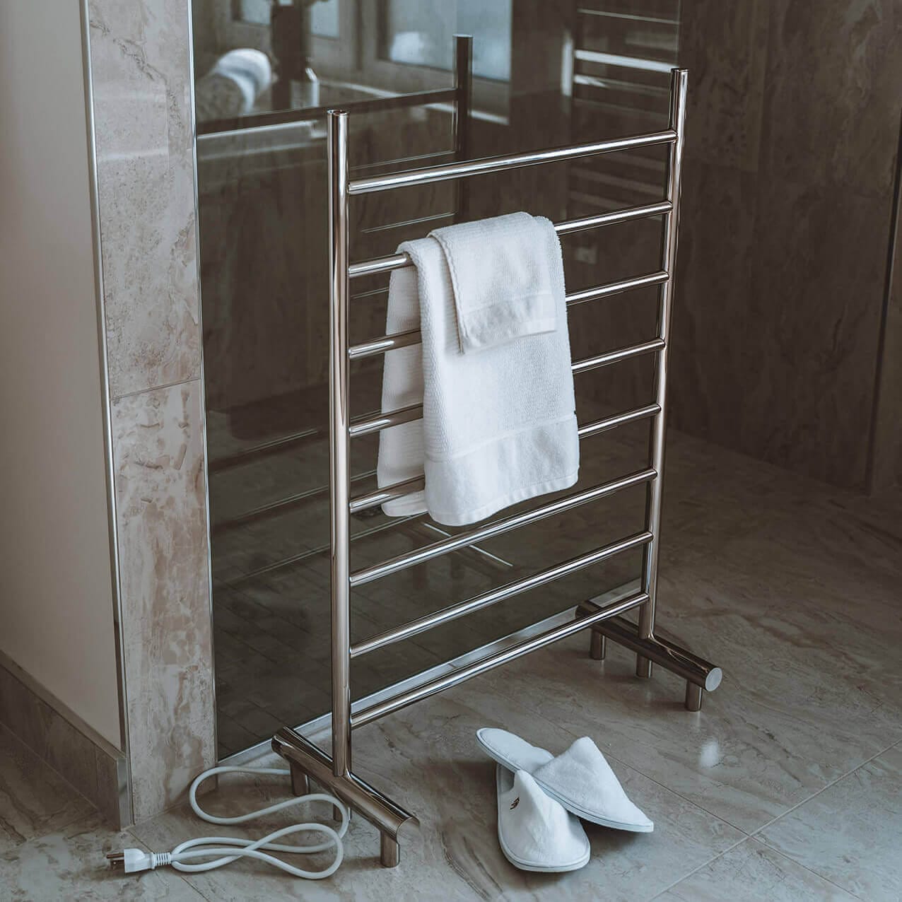 Camber 25 X 38 Towel Warmer Corner View Bathroom Set Up