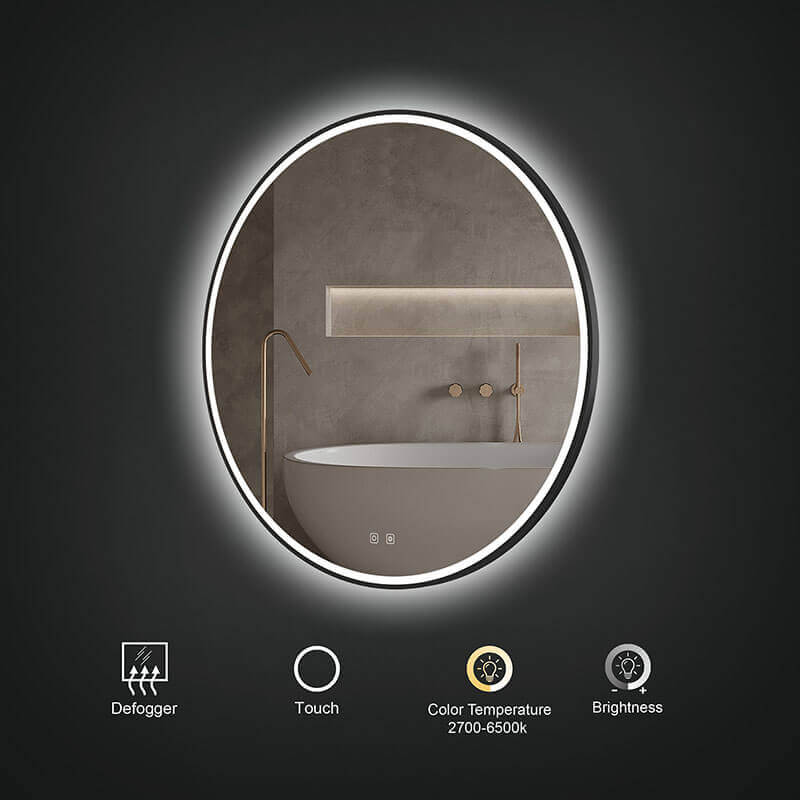 Camden Led Mirror Matte Black Front View Features