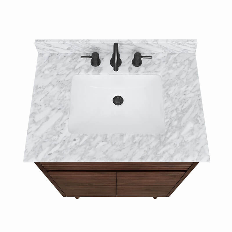 Carina 30 inch Single Vanity Coffee Teak in Carrara White Marble