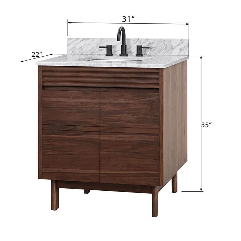 Carina 30 Single Vanity Coffee Teak in Carrara White Marble Dimension