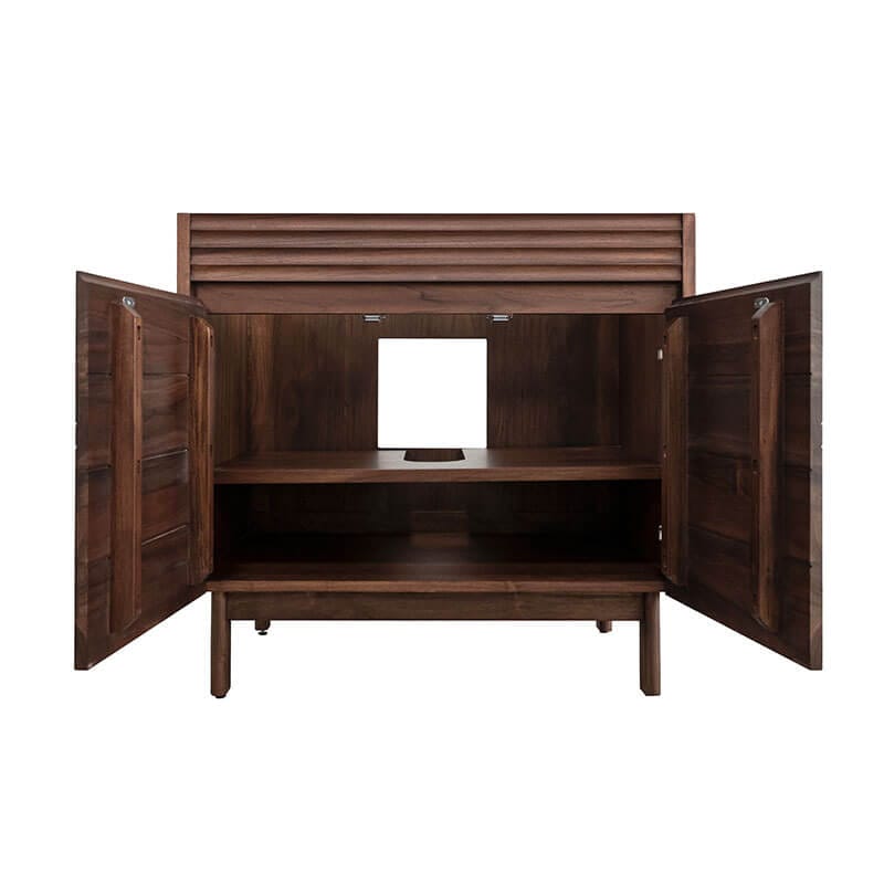 Carina 36 inch Single Vanity Coffee Teak Cabinet Only Open Front View