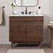 Carina 36 inch Single Vanity Coffee Teak in Carrara White Marble Front View