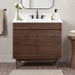 Carina 36 inch Single Vanity Coffee Teak in White Engineered Stone Front View
