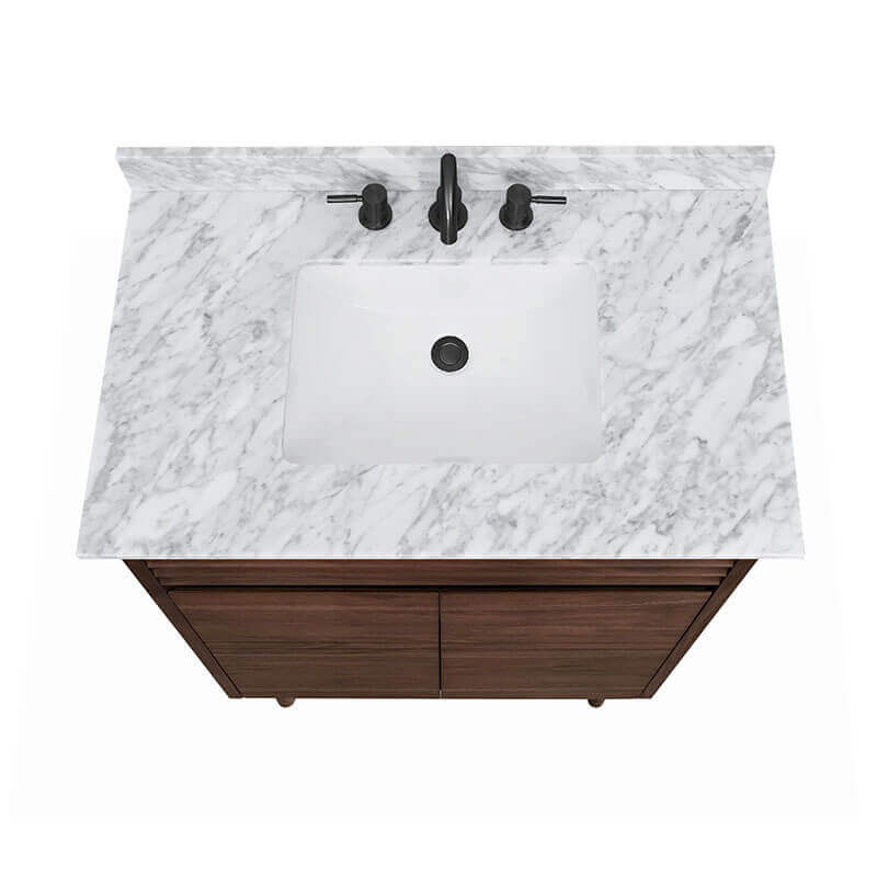 Carina 36 Single Vanity Coffee Teak in Carrara White Marble