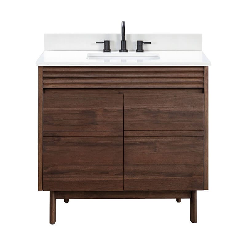 Carina 36 Single Vanity Coffee Teak in White Engineered Stone Front View