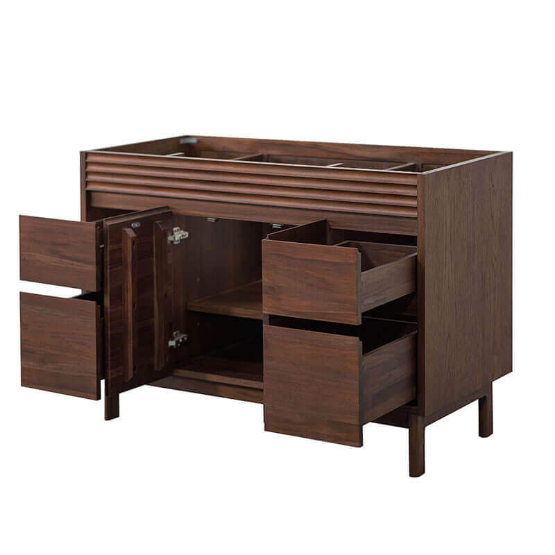 Carina 48 inch Single Vanity Coffee Teak Cabinet Only Open Drawers Side View