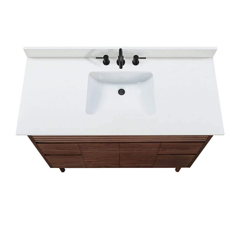 Carina 48 inch Single Vanity Coffee Teak in Cala White Engineered Stone