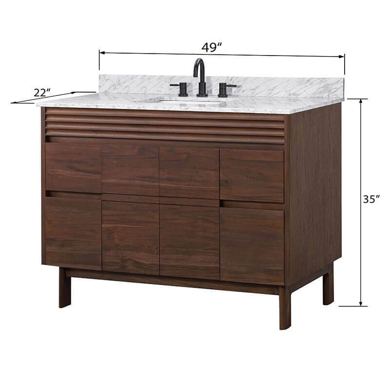 Carina 48 Single Vanity Coffee Teak in Carrara White Marble Dimension